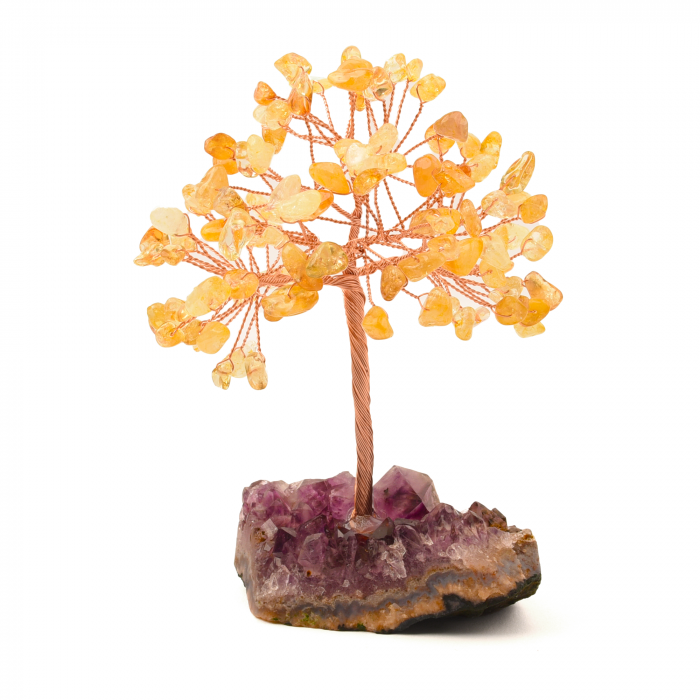 Copacel 12-13 cm cu 108 pietre naturale semipretioase Citrin pe baza de Ametist cluster - Arborele vietii pentru noroc, decor interior, exterior [1]