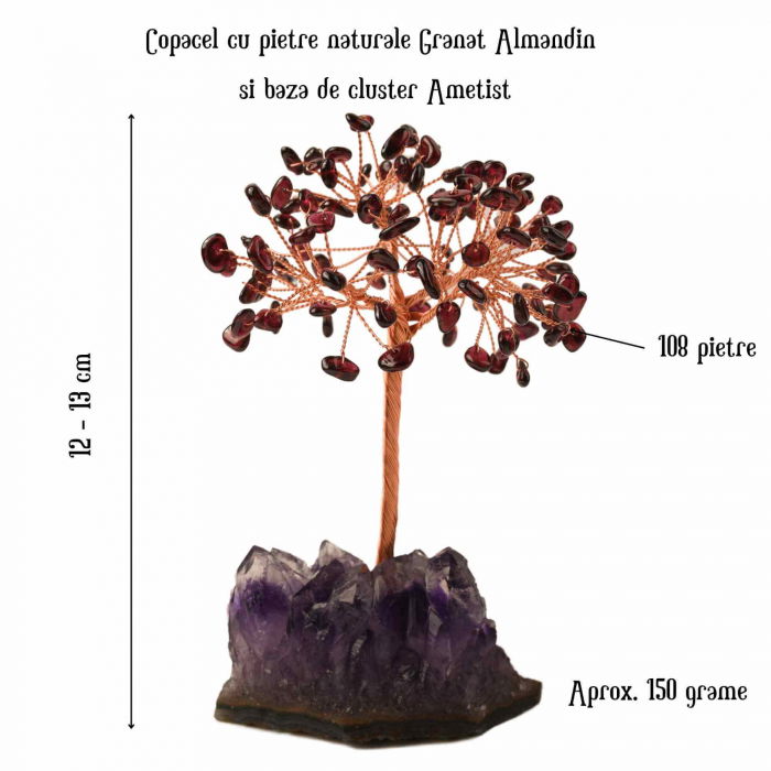 Copacel 12-13 cm cu 108 pietre naturale semipretioase Citrin pe baza de Ametist cluster - Arborele vietii pentru noroc, decor interior, exterior [2]