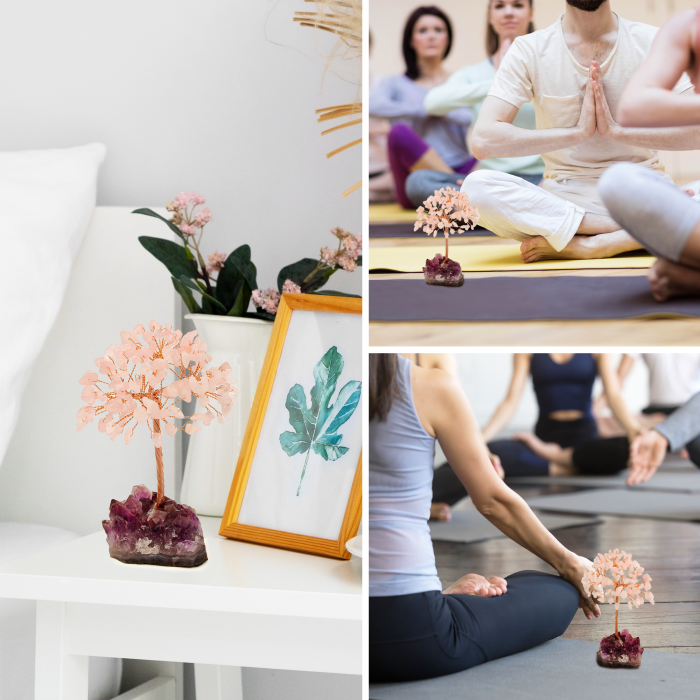 Copacel 12-13 cm cu 108 pietre naturale semipretioase Fluorit pe baza de Ametist cluster - Sprijina calmitatea, concentrarea si cresterea intuitiei [4]