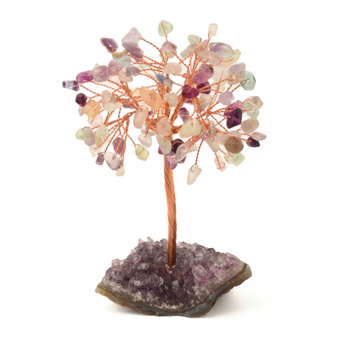 Copacel 12-13 cm cu 108 pietre naturale semipretioase Fluorit pe baza de Ametist cluster - Sprijina calmitatea, concentrarea si cresterea intuitiei [1]