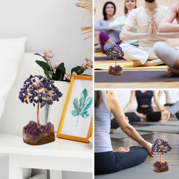 Copacel 12-13 cm cu 108 pietre naturale semipretioase Lapis Lazuli pe baza de Ametist cluster [4]