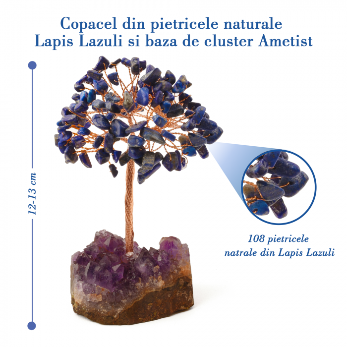 Copacel 12-13 cm cu 108 pietre naturale semipretioase Lapis Lazuli pe baza de Ametist cluster [2]