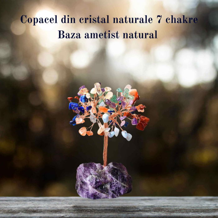 Copacel 12-13 cm din 7 pietre naturale Chakra si baza din cristal natural pentru noroc si prosperitate [5]