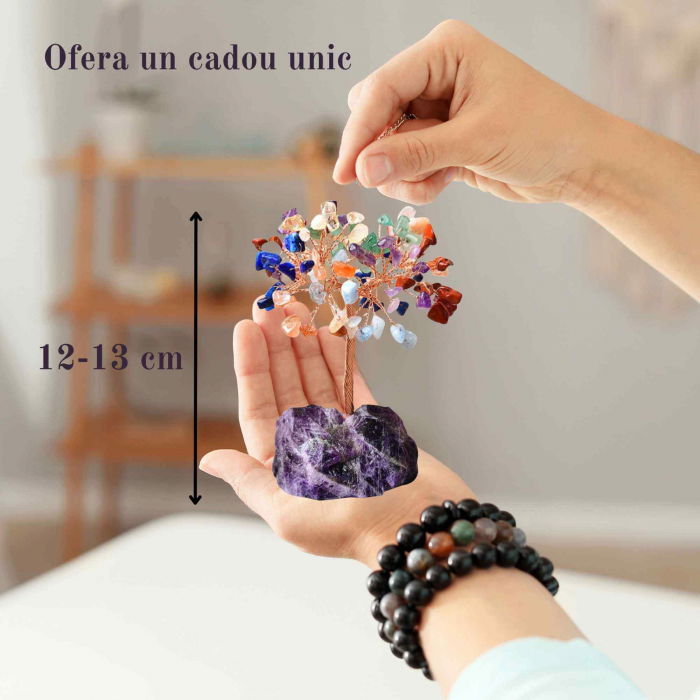 Copacel 12-13 cm din 7 pietre naturale Chakra si baza din cristal natural pentru noroc si prosperitate [2]
