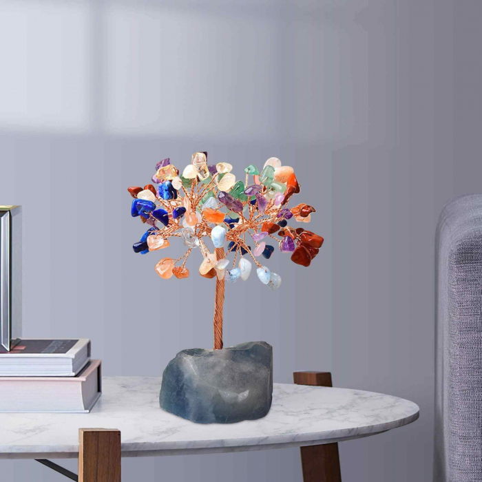 Copacel 12-13 cm din 7 pietre naturale Chakra si baza din cristal natural pentru noroc si prosperitate [7]