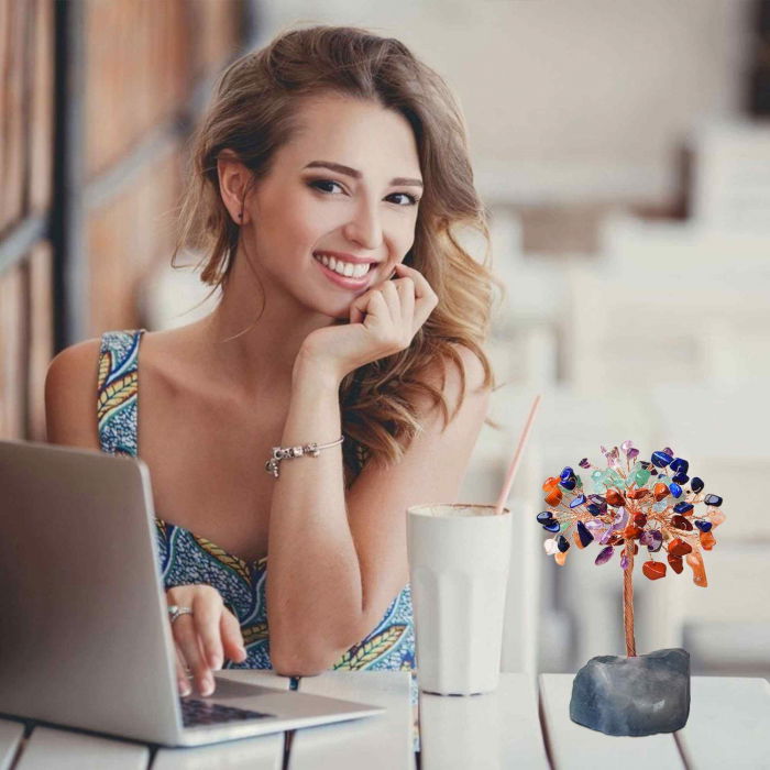 Copacel 12-13 cm din 7 pietre naturale Chakra si baza din cristal natural pentru noroc si prosperitate [3]