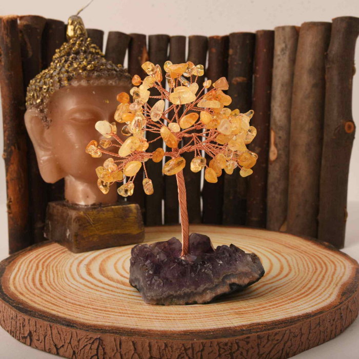 Copacel 12-13 cm cu 108 pietre naturale semipretioase Citrin pe baza de Ametist cluster - Arborele vietii pentru noroc, decor interior, exterior [4]