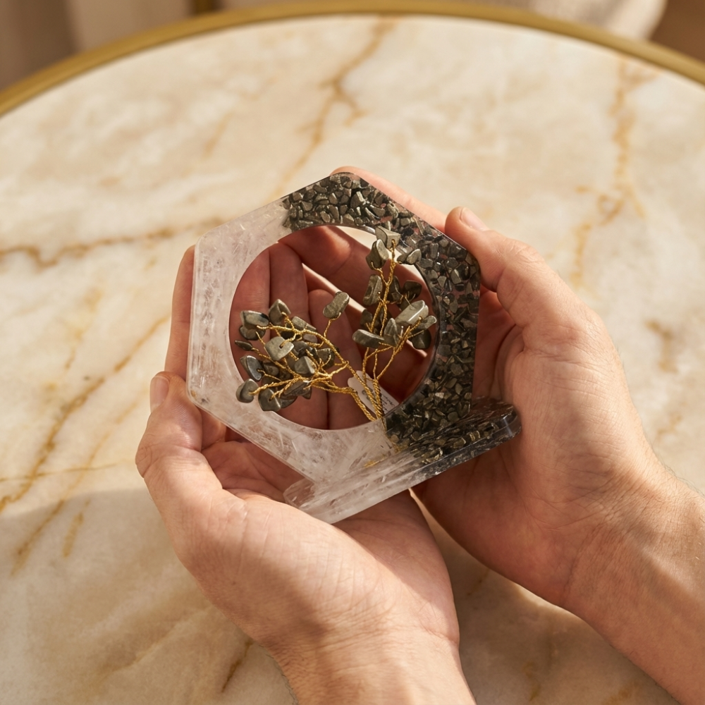 Copac Orgon cu Pirita si Selenit – Forma Hexagonala 10×10 cm [3]