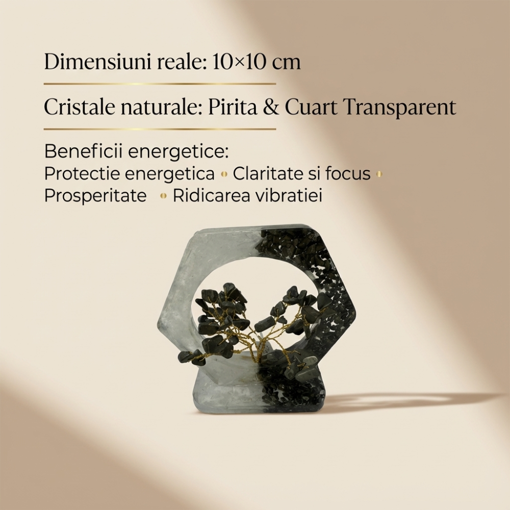 Copac Orgon cu Pirita si Selenit – Forma Hexagonala 10×10 cm [2]