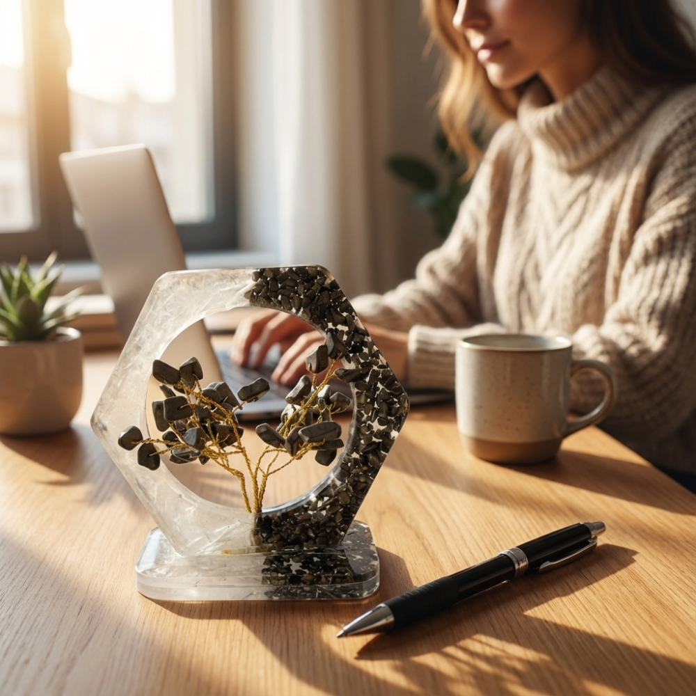 Copac Orgon cu Pirita si Selenit – Forma Hexagonala 10×10 cm [5]