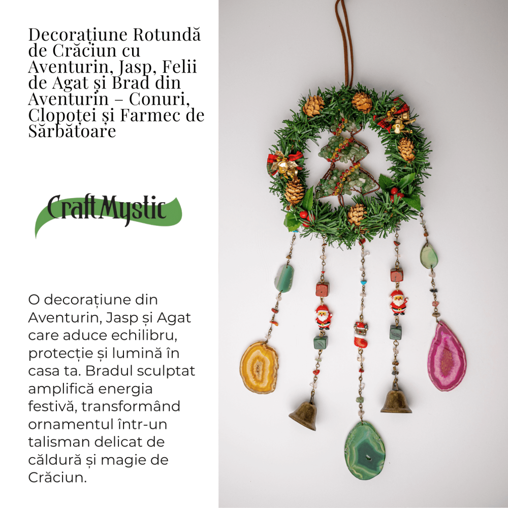Coronita de Craciun cu Aventurin Verde, Jasp Rosu si Agat – Arborele Prosperitatii si Magiei Festive [3]