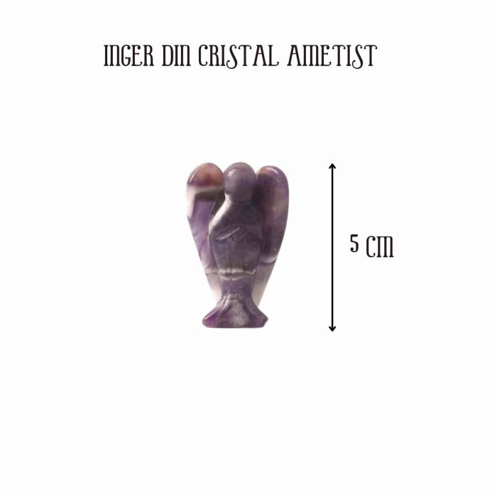 Figurina 5 cm inger din cristal vindecator Ametist - Sculptura manuala din piatra naturala lustruita - Decor pentru camera birou cu energie reiki pentru femei barbati [2]