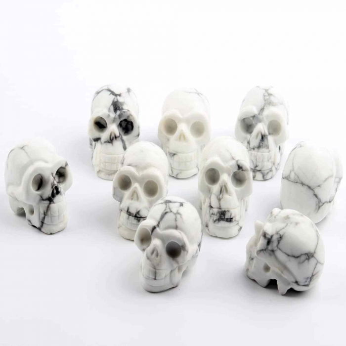 Craniu 5 cm sculptat manual din cristal de Turcoaz Alb piatra semipretioasa vindecatoare Figurina artistica pentru decor de Halloween, decoratiune pentru biroul de acasa [6]