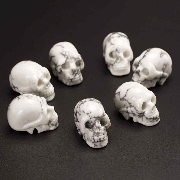 Craniu 5 cm sculptat manual din cristal de Turcoaz Alb piatra semipretioasa vindecatoare Figurina artistica pentru decor de Halloween, decoratiune pentru biroul de acasa [5]