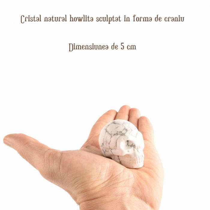 Craniu 5 cm sculptat manual din cristal de Turcoaz Alb piatra semipretioasa vindecatoare Figurina artistica pentru decor de Halloween, decoratiune pentru biroul de acasa [2]