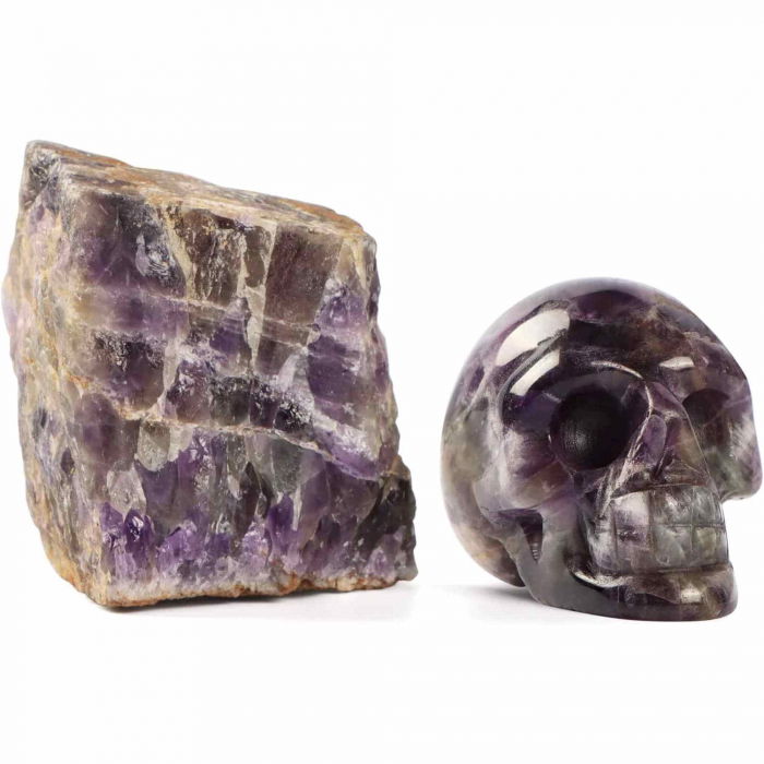 Craniu 5 cm sculptat manual din cristal de Ametist piatra semipretioasa vindecatoare Figurina artistica pentru decor de Halloween, decoratiune pentru biroul de acasa [3]