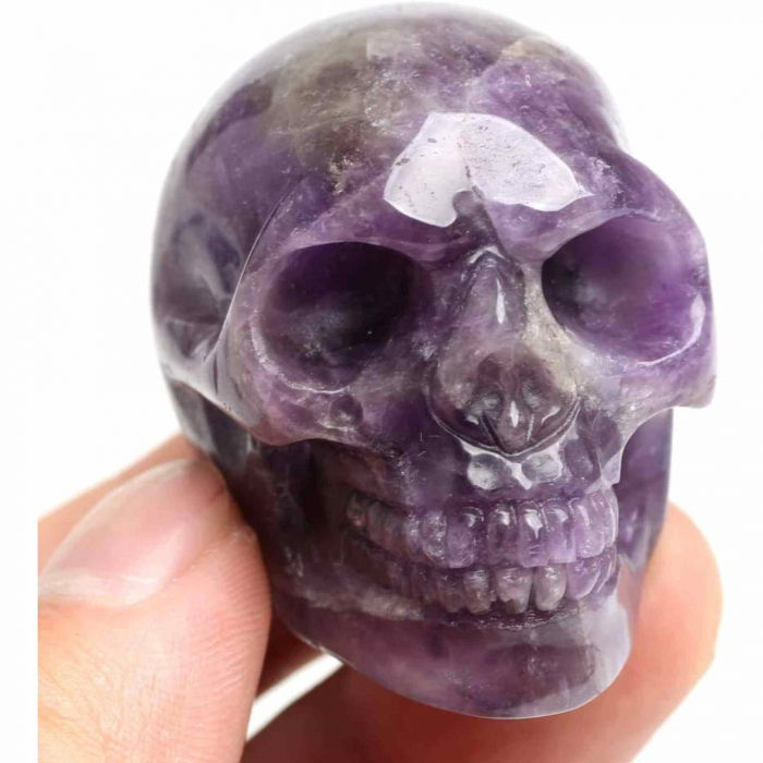 Craniu 5 cm sculptat manual din cristal de Ametist piatra semipretioasa vindecatoare Figurina artistica pentru decor de Halloween, decoratiune pentru biroul de acasa [6]