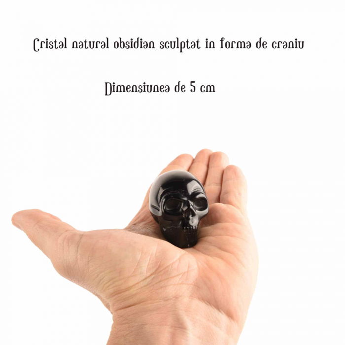 Craniu 5 cm sculptat manual din cristal de Obsidian piatra semipretioasa vindecatoare Figurina artistica pentru decor de Halloween, decoratiune pentru biroul de acasa [2]