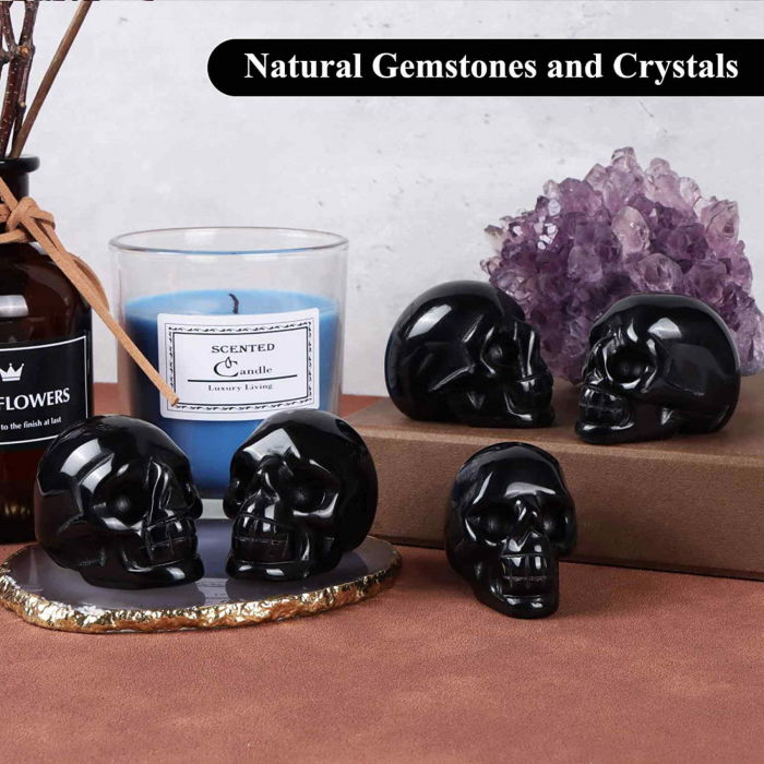 Craniu 5 cm sculptat manual din cristal de Obsidian piatra semipretioasa vindecatoare Figurina artistica pentru decor de Halloween, decoratiune pentru biroul de acasa [6]