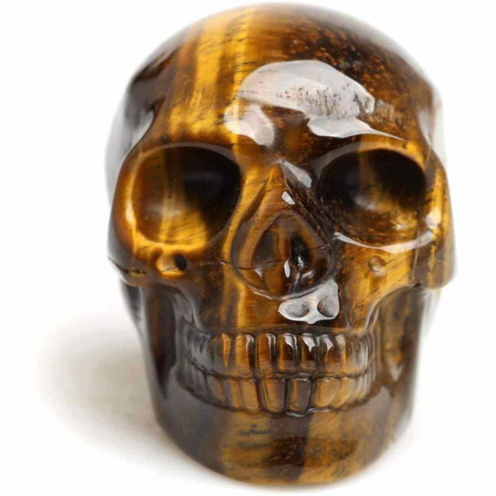Craniu 5 cm sculptat manual din cristal de Ochi de tigru piatra semipretioasa vindecatoare Figurină artistica pentru decor de Halloween, decoraratiune pentru biroul de acasa [1]
