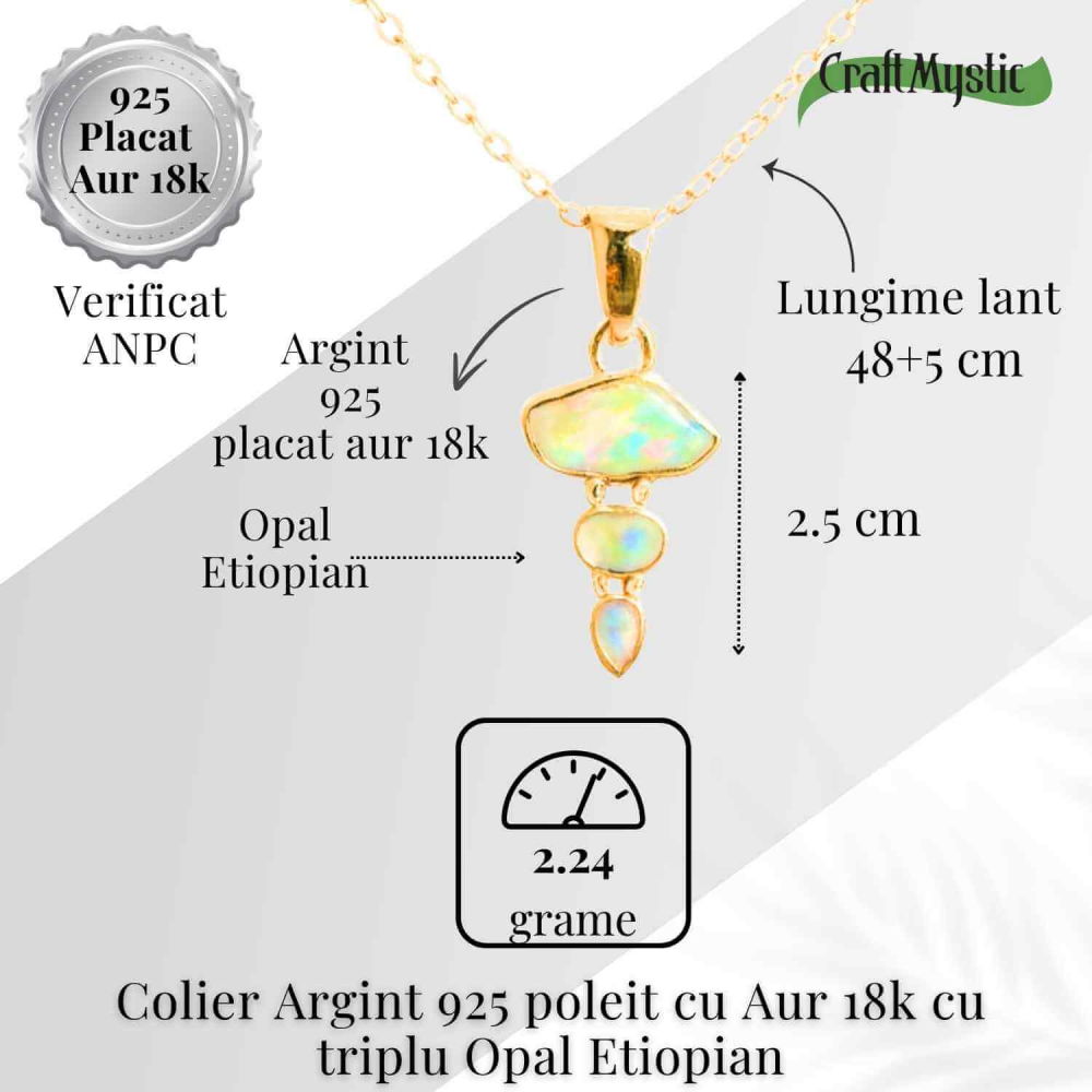 Creativitate si Bucurie de Viata – Colier inox si pandantiv argint 925 placat cu aur de18k si Triplu Opal Etiopian [5]
