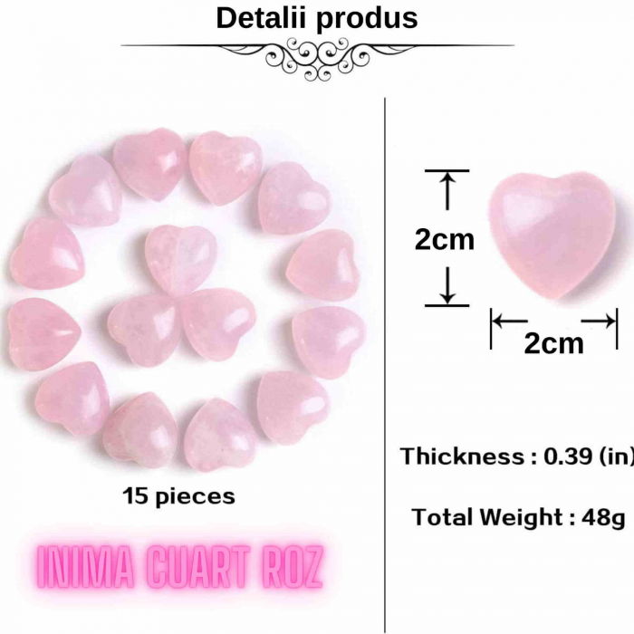 Cristal de cuart trandafir natural in forma de inima - Set de 5 pietre de vindecare, meditatie, echilibrare, decoratiuni pentru casa [2]