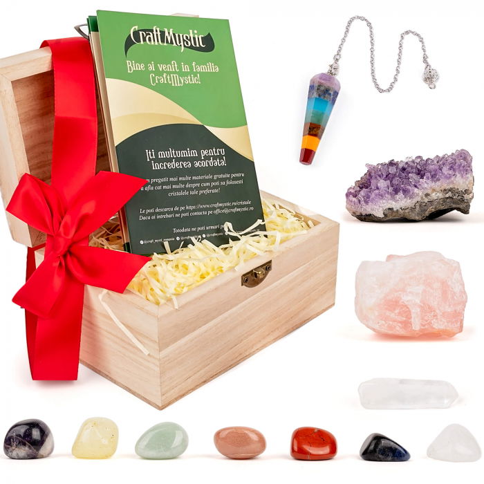 Set Cristale si Pietre Naturale Vindecatoare Chakra in cutie de lemn- 11 piese pentru meditatie, spiritualitate, echilibrarea chakrelor [2]