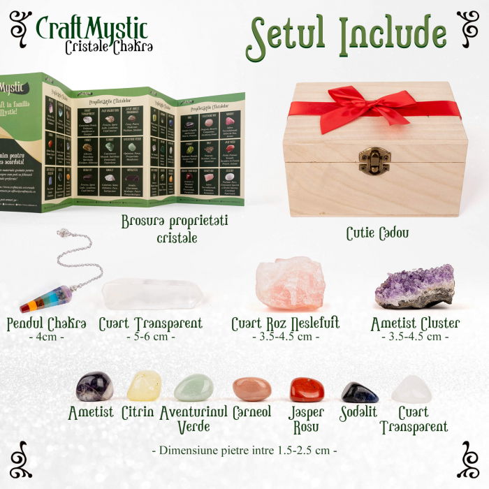 Set Cristale si Pietre Naturale Vindecatoare Chakra in cutie de lemn- 11 piese pentru meditatie, spiritualitate, echilibrarea chakrelor [3]