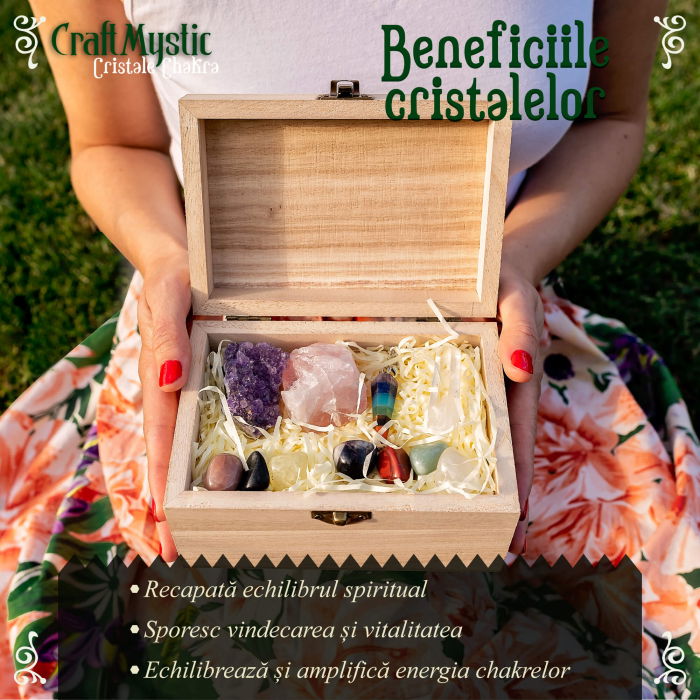 Set Cristale si Pietre Naturale Vindecatoare Chakra in cutie de lemn- 11 piese pentru meditatie, spiritualitate, echilibrarea chakrelor [5]