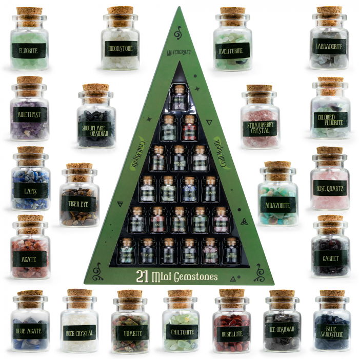 Set 21 Sticlute cu Mini Cristale si Pietre Semipretioase pentru Ritualuri Magice [1]
