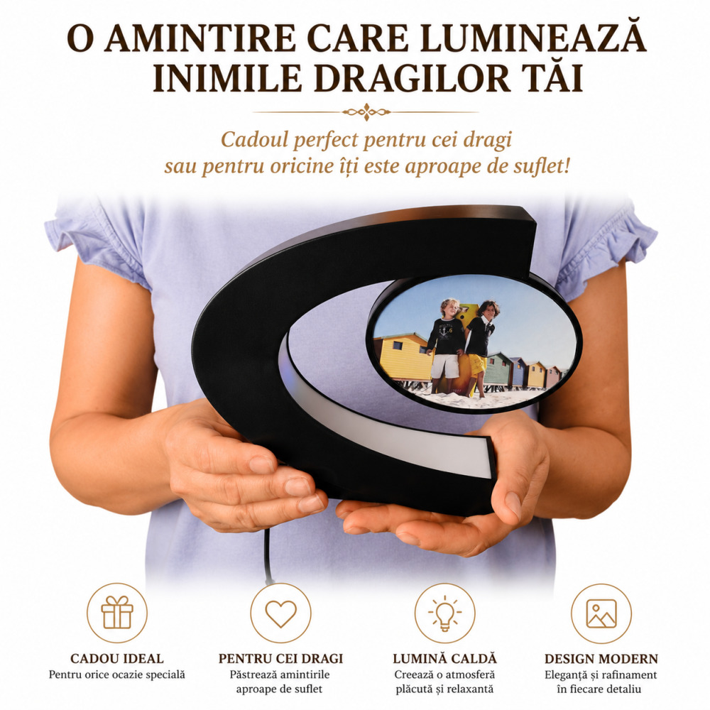 Rama Foto Magnetica Levitanta Forma C cu Iluminare RGB si Rotire 360° [2]