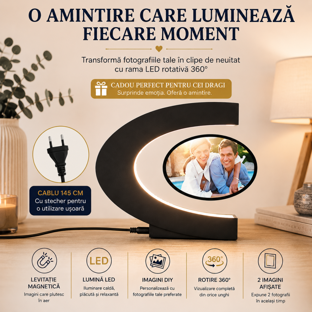 Rama Foto Magnetica Levitanta Forma C cu Iluminare RGB si Rotire 360° [6]