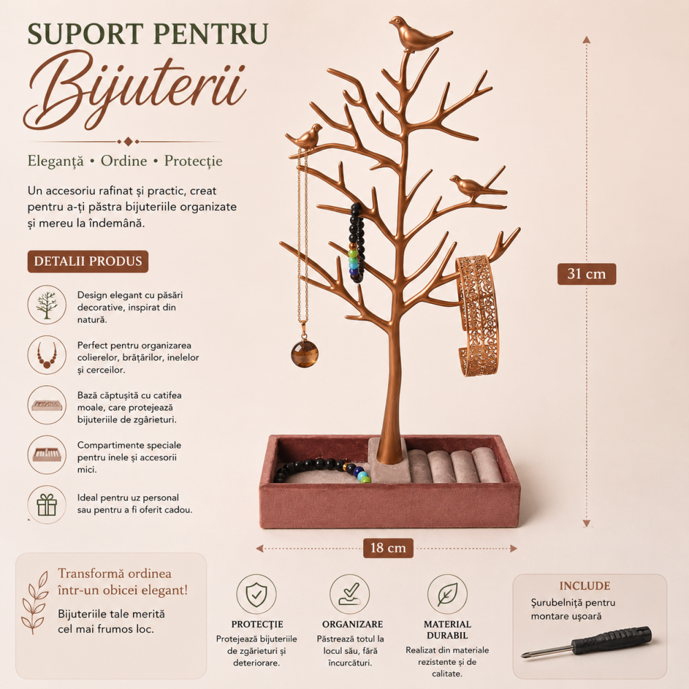 Suport pentru Bijuterii Arbore cu Pasari – Organizare Eleganta si Decor de Poveste [5]