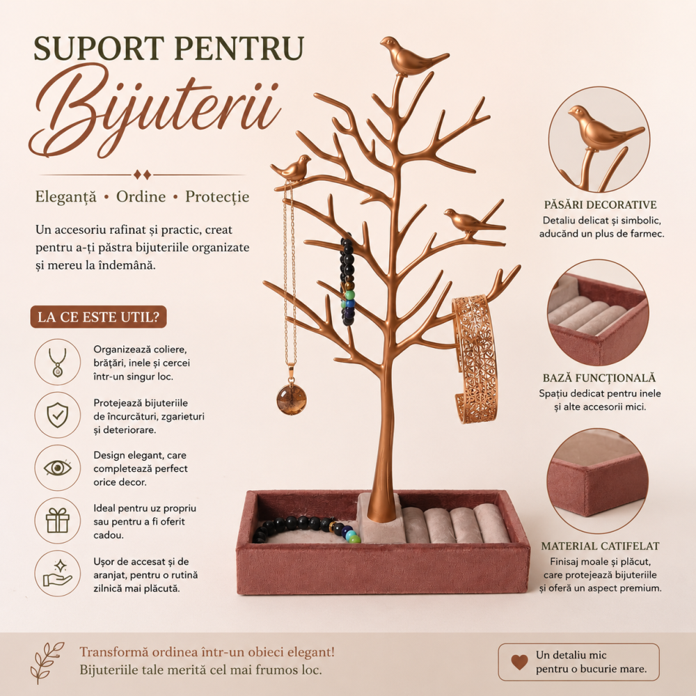 Suport pentru Bijuterii Arbore cu Pasari – Organizare Eleganta si Decor de Poveste [6]