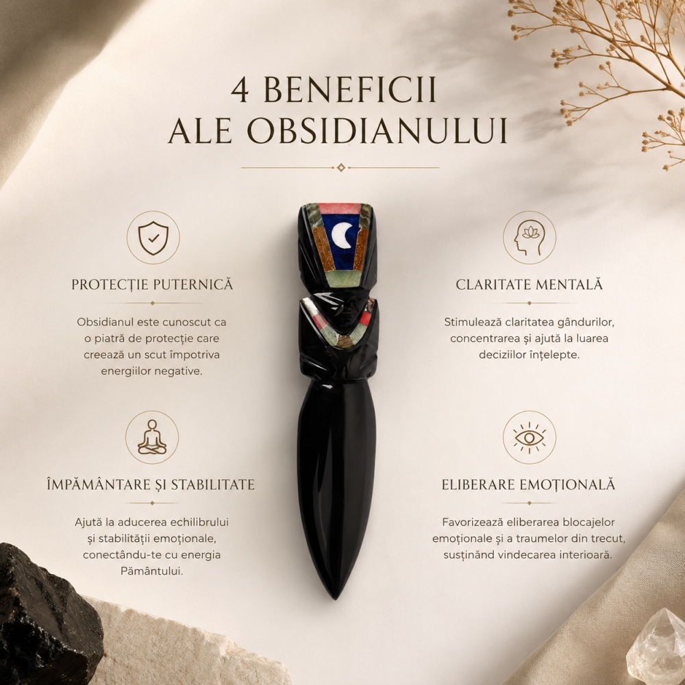 Cuțit Ritualic din Obsidian Negru Mexican Lucrat Manual – Claritate si Transformare [5]