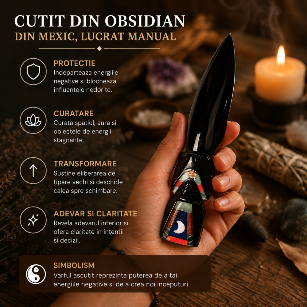 Cuțit Ritualic din Obsidian Negru Mexican Lucrat Manual – Claritate si Transformare [2]