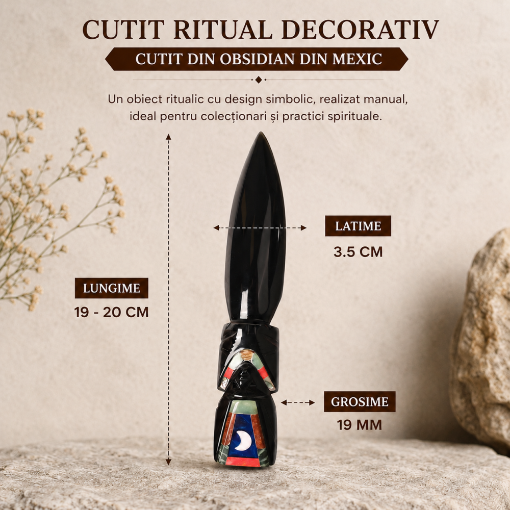 Cuțit Ritualic din Obsidian Negru Mexican Lucrat Manual – Claritate si Transformare [4]