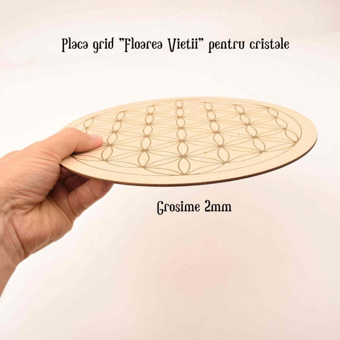 Grila din Lemn pentru Cristale cu Modelul Florii Vietii, Diametru 25 cm [3]