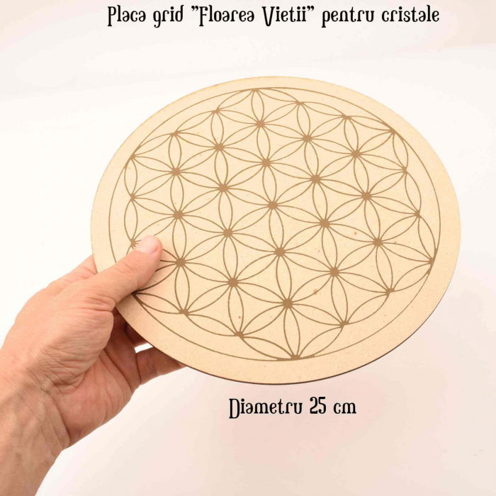 Grila din Lemn pentru Cristale cu Modelul Florii Vietii, Diametru 25 cm [2]