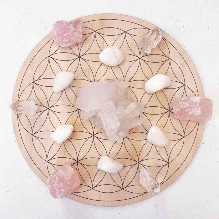 Grila din Lemn pentru Cristale cu Modelul Florii Vietii, Diametru 25 cm [5]