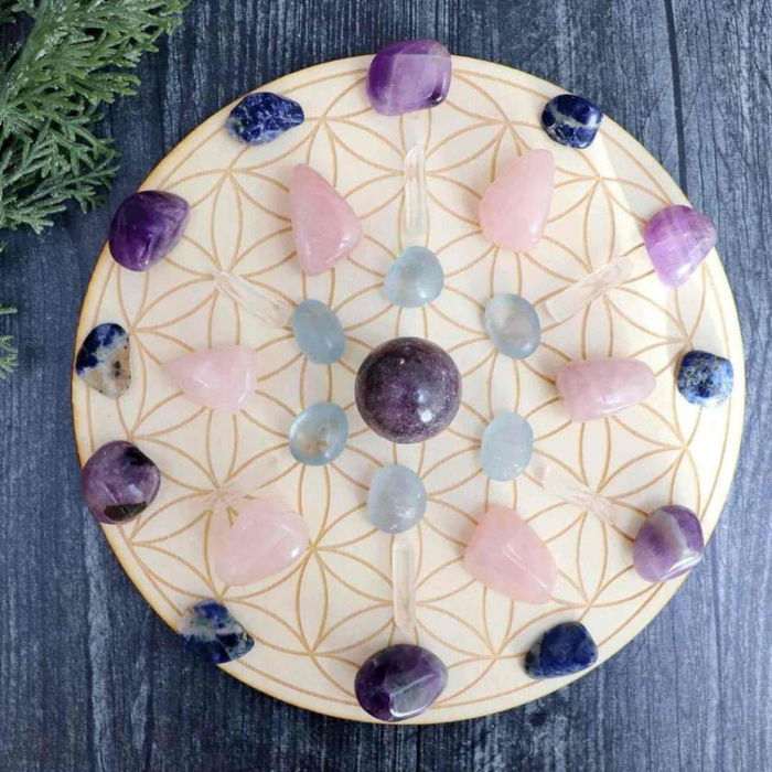 Grila din Lemn pentru Cristale cu Modelul Florii Vietii, Diametru 25 cm [4]