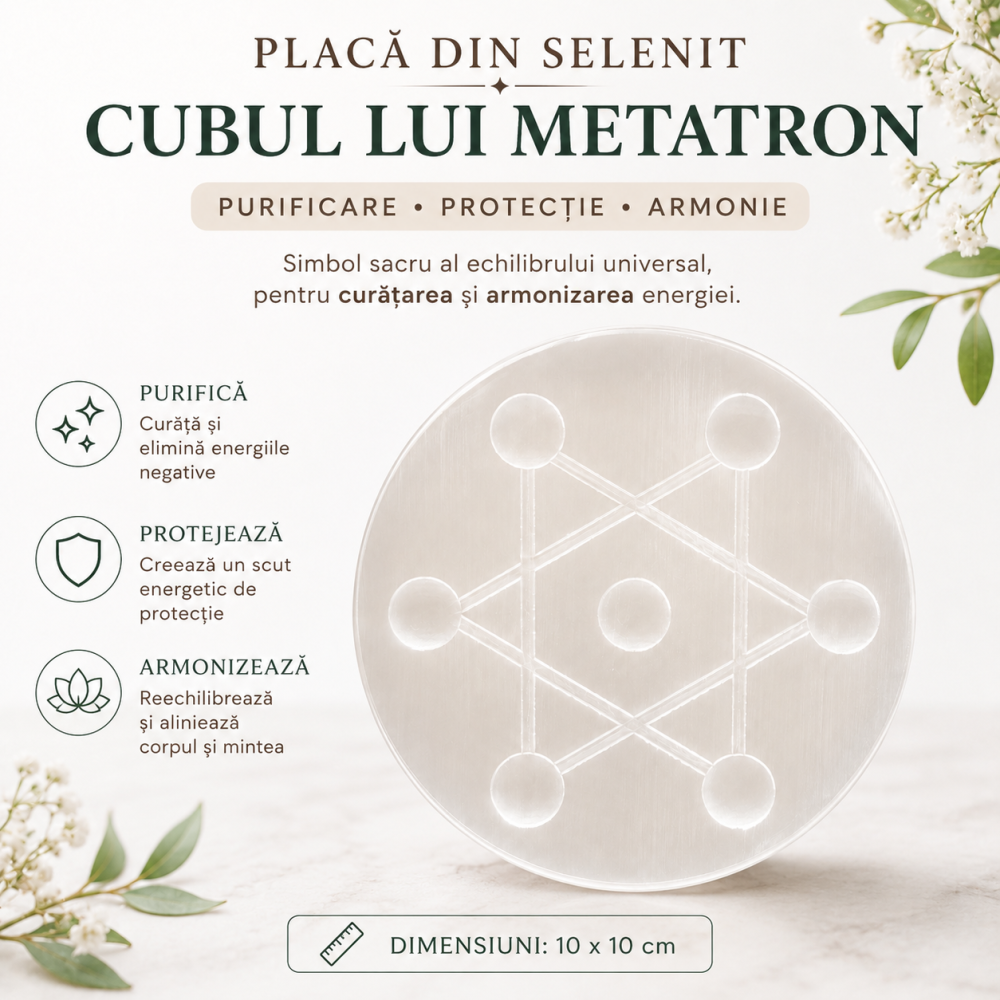 Placa din Selenit cu Simbolul Cubului lui Metatron – Purificare si Armonizare Energetica [2]