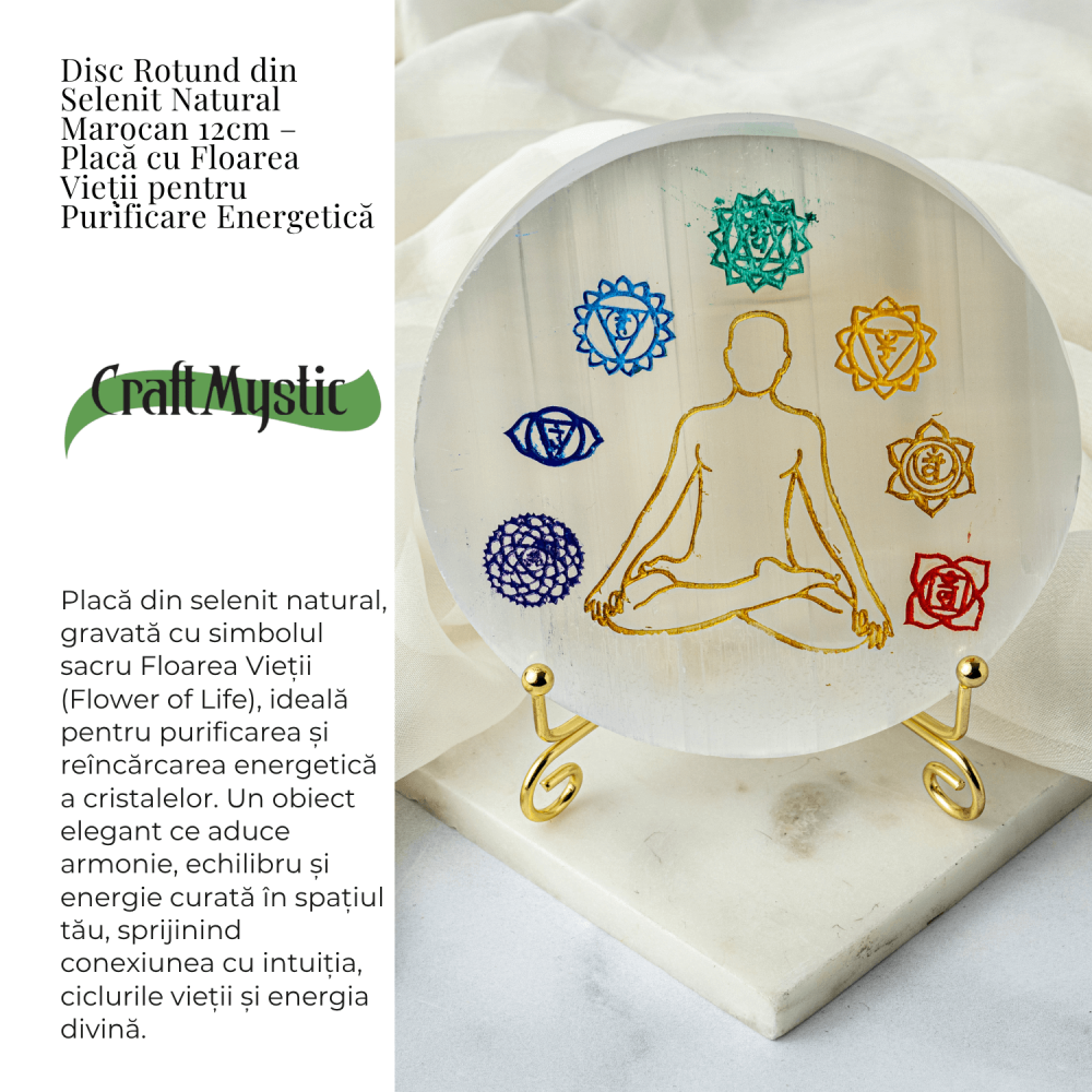 Disc Rotund din Selenit Natural Marocan – Placa Chakrelor pentru Purificare Energetica si Armonie in Spatiu [3]