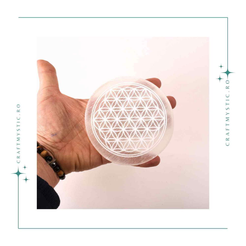 Placa Selenit cu Floarea Vietii – Purificare, Armonie si Reincarcare Energetica [2]