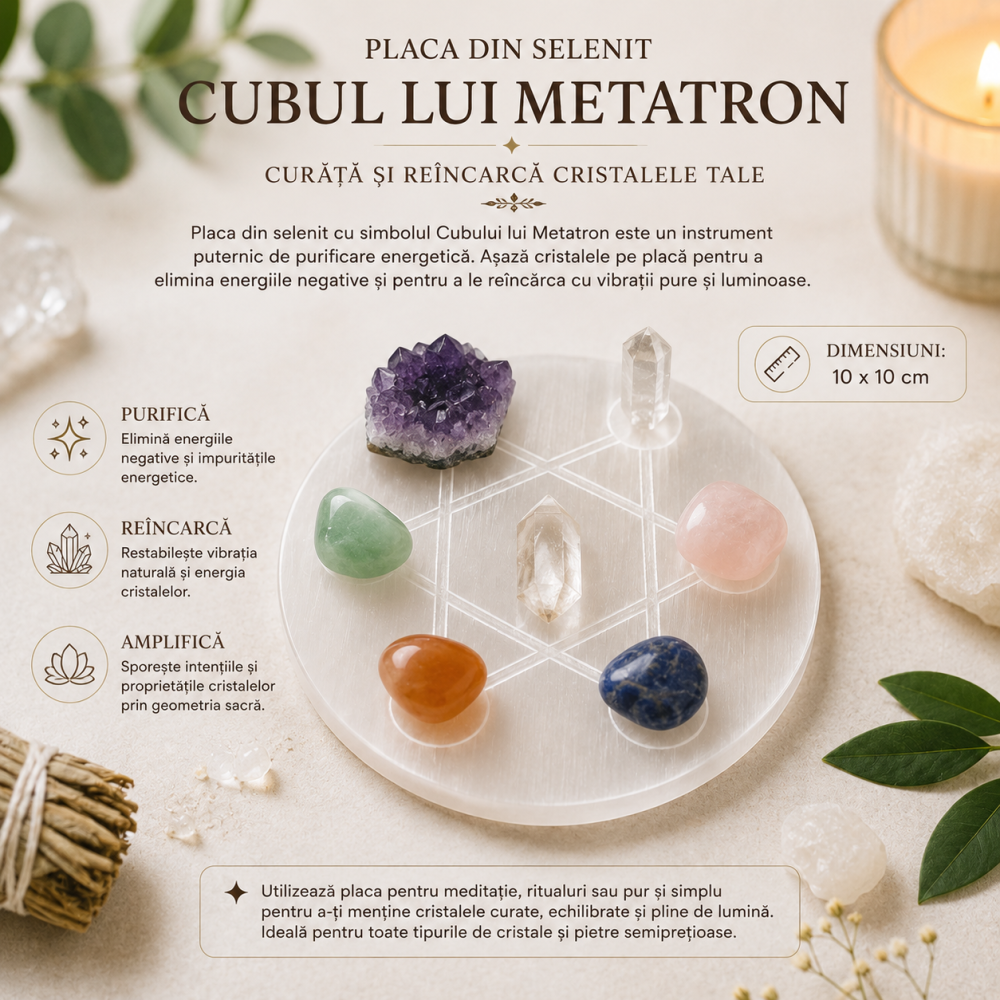 Placa din Selenit cu Simbolul Cubului lui Metatron – Purificare si Armonizare Energetica [3]