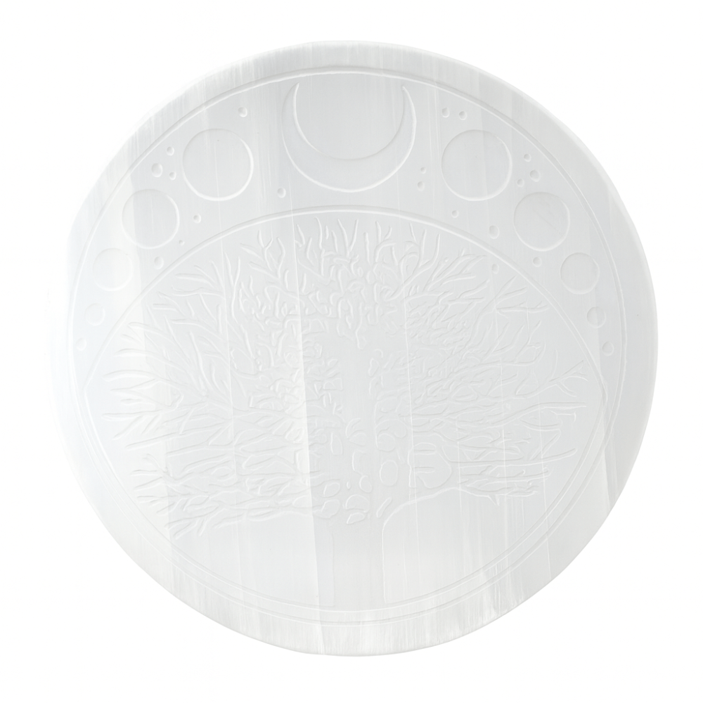 Disc Rotund din Selenit Natural 12cm – Placa Floarea Vietii pentru Purificare si Armonie Energetica [10]