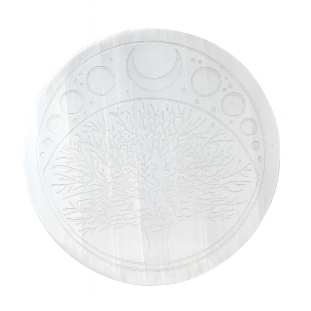Disc Rotund din Selenit Natural 12cm – Placa Floarea Vietii pentru Purificare si Armonie Energetica [1]