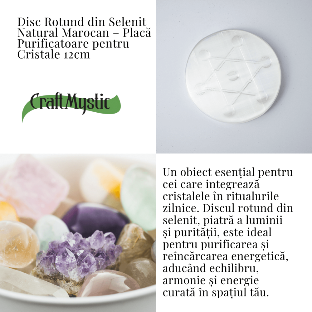 Disc Rotund din Selenit Natural 12cm – Placa cu Simbolul Metatron pentru Purificare si Protectie Energetica [4]