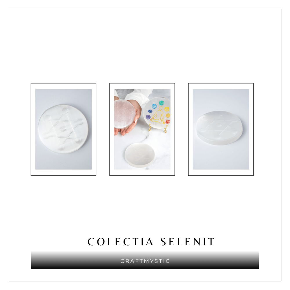 Disc Rotund din Selenit Natural 12cm – Placa cu Simbolul Metatron pentru Purificare si Protectie Energetica [8]