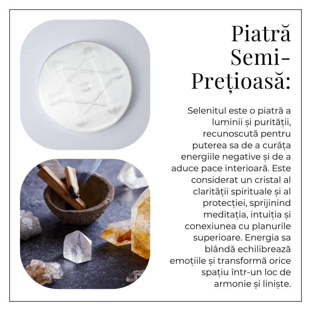 Disc Rotund din Selenit Natural 12cm – Placa cu Simbolul Metatron pentru Purificare si Protectie Energetica [6]